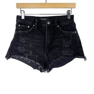 Zara Size 4 Washed Black Gray Denim Cut Off Jean Shorts Ripped Distressed Cotton